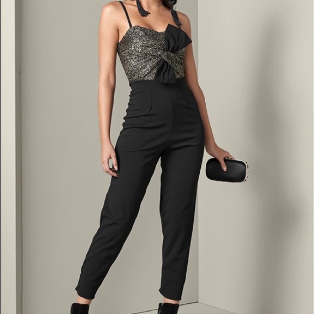 VENUS black & gold bow jumpsuit